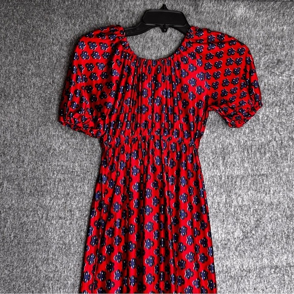 Off The Shoulder Floral Maxi Red Floral Prairie Dress Vintage boho - Picture 3 of 12